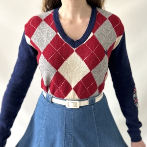 FERRARI oryginalny włoski wełniany sweter w romby