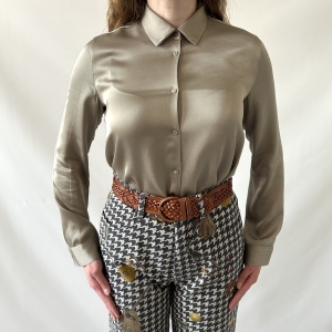 Massimo Dutti satynowa khaki koszula wiskoza