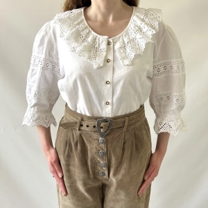 len + bawełna biała koszula cottagecore żabot