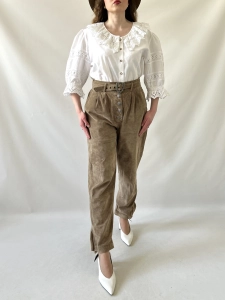 100% skóra naturalna spodnie zamszowe komplet cottagecore