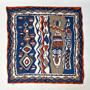 100% jedwab apaszka w niebiesko-pomarańczowe wzory