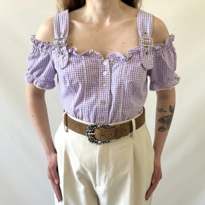 gorsetowa koszula w liliową kratkę