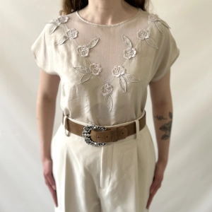 100% jedwab kremowa bluzka róże