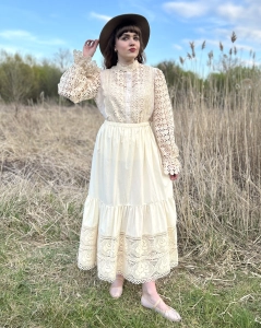 nowa kremowa spódnica bawełna S/M/L cottagecore róże