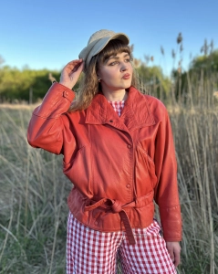 100% skóra naturalna czerwona kurtka ramoneska lata 80