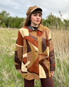 patchworkowa vintage kurtka skóra naturalna