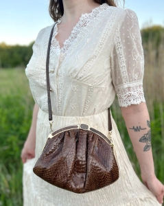 100% skóra naturalna torebka prawdziwy wąż vintage