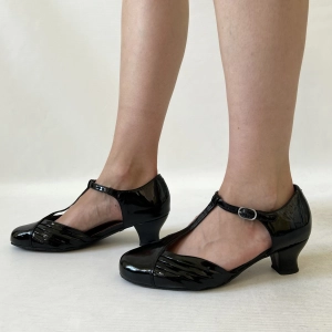 HOTTER czarne buty t-bar skóra naturalna retro