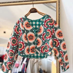 Another Sunday pikowana kurtka dwustronna w kwiaty i kratę boho retro S 