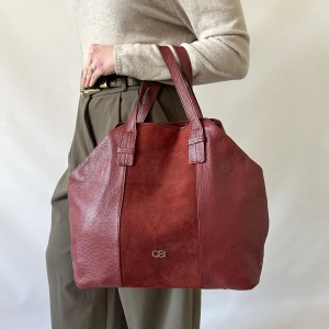 100% skóra naturalna duża włoska bordowa torebka collezione alessandro